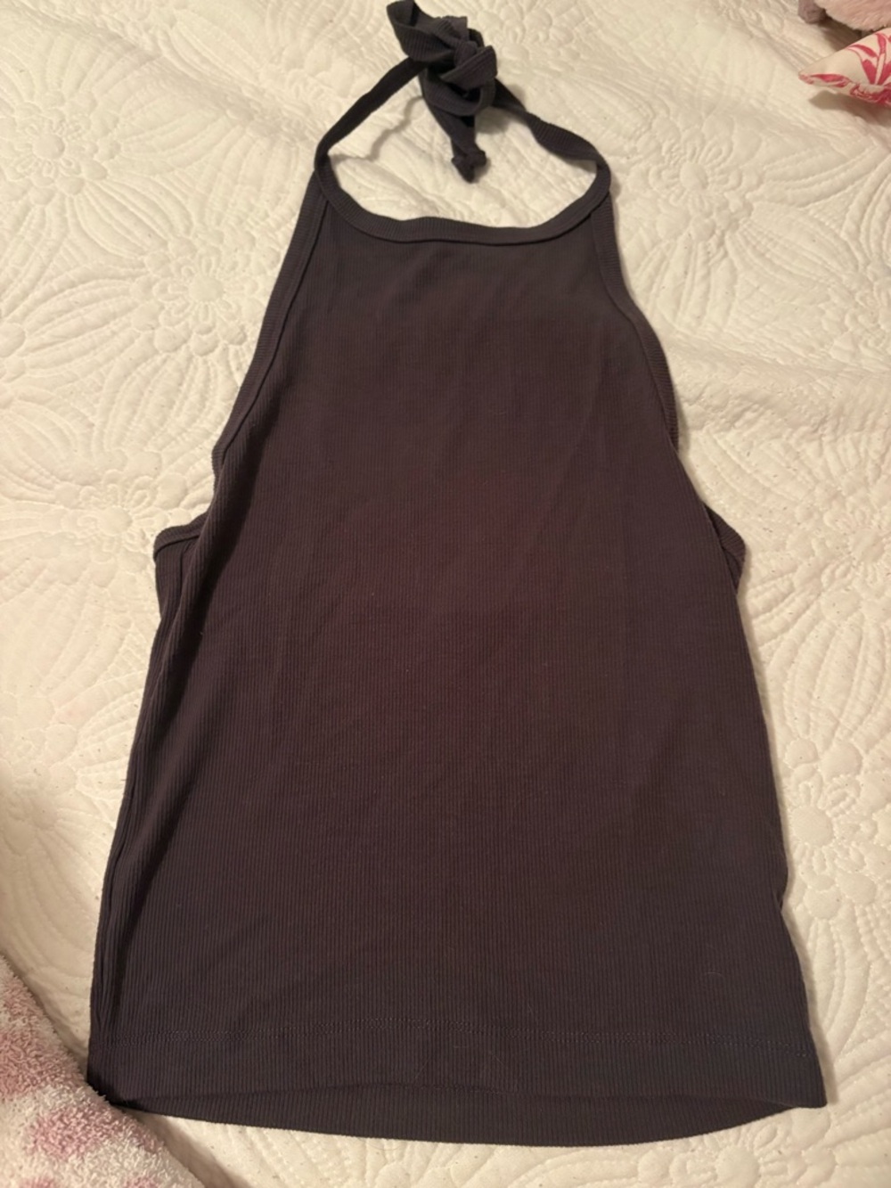 American Eagle Outfitters Grey Ribbed Halter Crop Top